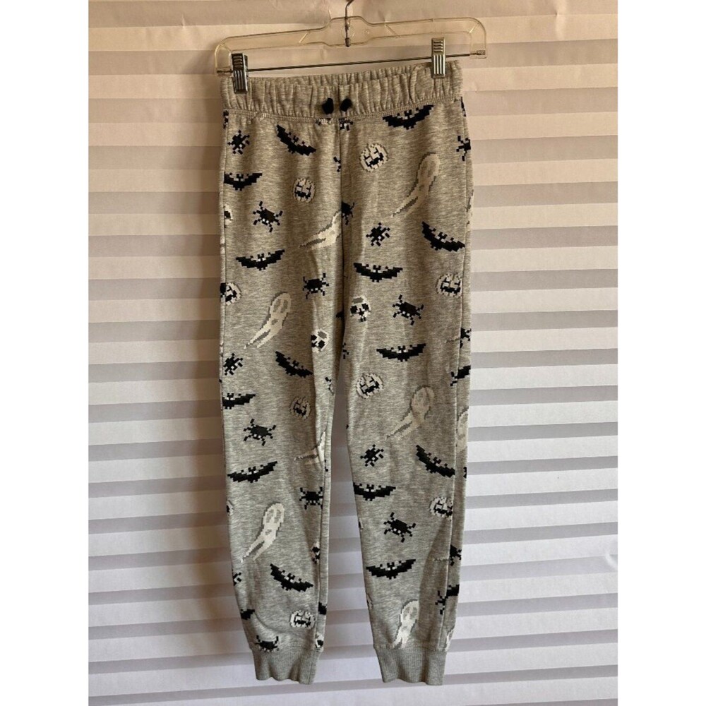 H&M Boys Girls Size 10 Halloween PJ Pants Black Gray Ghost Spider Print Lounge